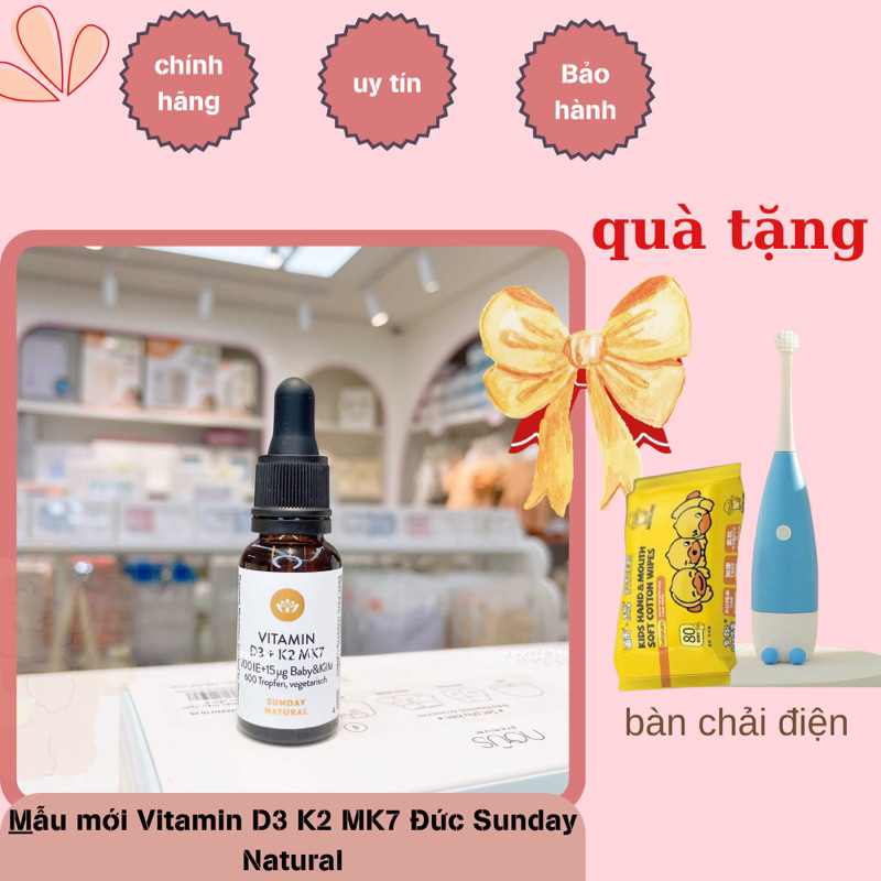 [MẪU MỚI Vitamin D3 K2 MK7 Sunday Natural Đức, Vitamin Cho Bé 20ml Dạng Nhỏ Giọt