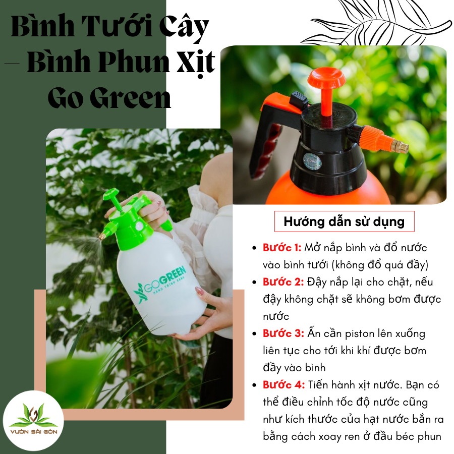 Bình Tưới Go Green, tưới cây, phun phân thuốc, bình tưới cây bền đẹp, bình xịt khử khuẩn (Vườn Sài Gòn - Vuon Sai Gon)