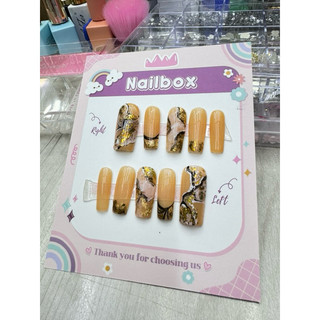 Nailbox thạch cam kết hợp vân đá nhủ ánh vàng