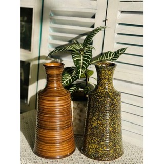 Gốm mộc, lọ cổ dài cắm lựu, tuyết mai, bình hoa decor cao 38cm