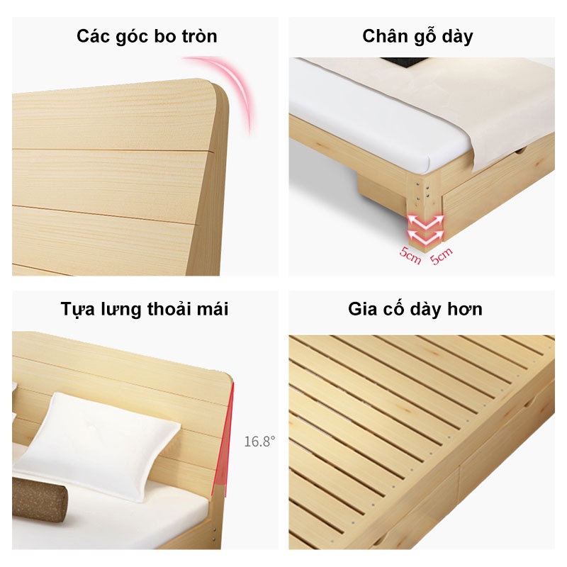 Giường ngủ gỗ thông tự nhiên bền đẹp nhiều kích thước Giường ngủ gỗ cn MDF Phong Cách Hiện Đại-180cm | BigBuy360 - bigbuy360.vn