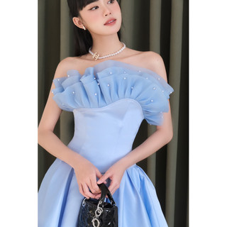 Váy Em Thiên phi mờ phối organza đính hạt Yennhien. studios