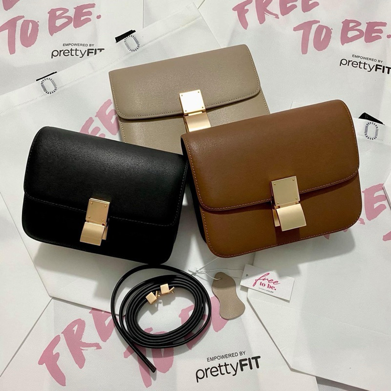 túi pretty fit da thật dupe dáng celine size 18 màu nâu