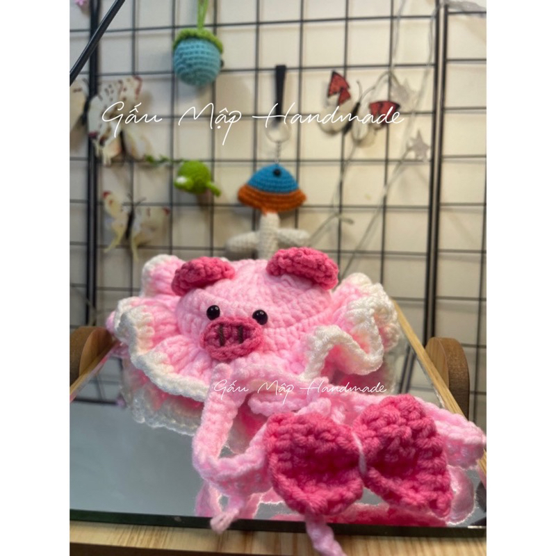 Mũ len heo hồng chó mèo