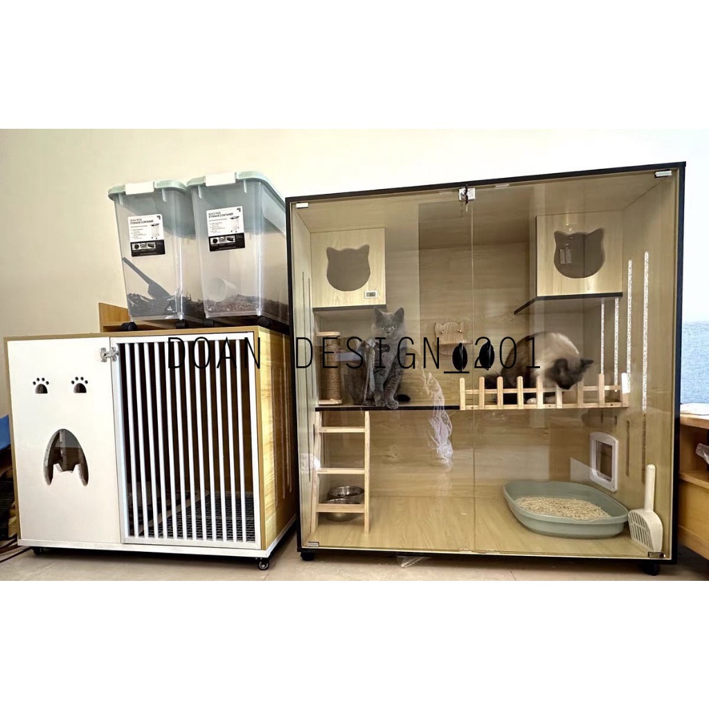 Tủ gỗ cho mèo - VILLA mèo 3 tầng CAO CẤP MS031  xinh xắn phù hợp 1-4 bé mèo vui chơi