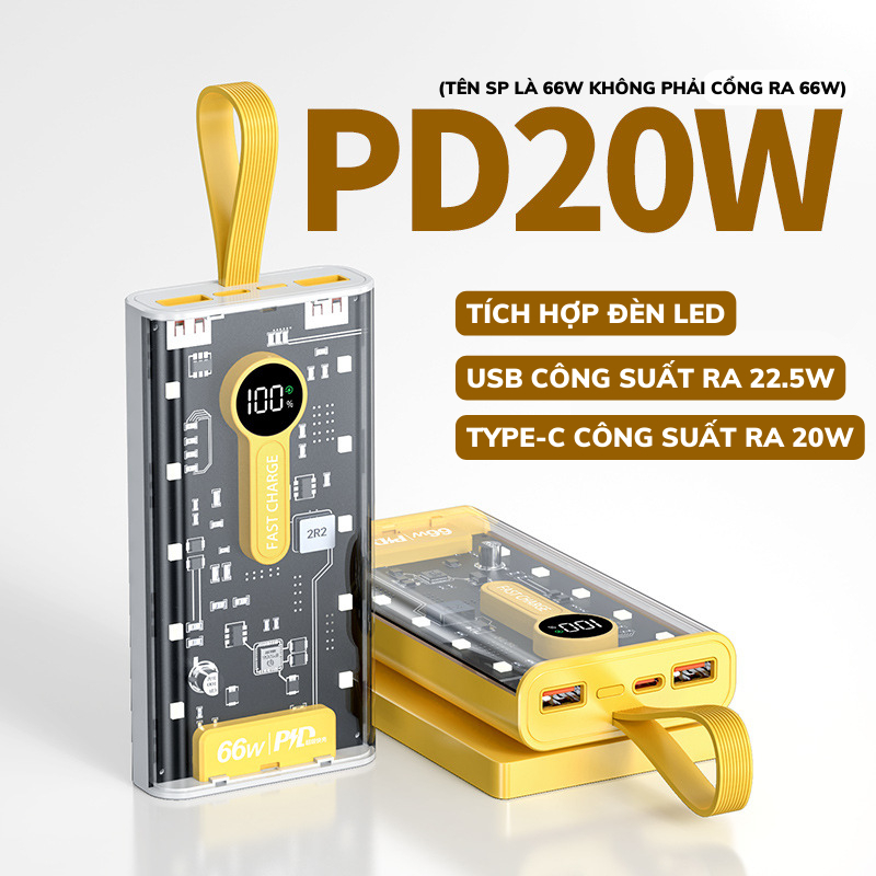 Sạc Dự Phòng Trong Suốt 20000mAh TZ07 Với 2 Cổng Sạc Nhanh 22.5w và PD 20W Kèm 4 Đầu Sạc, Màn Hình LED HKDOTI | BigBuy360 - bigbuy360.vn