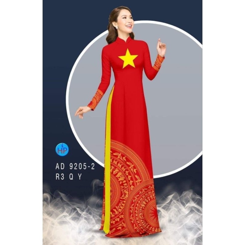 áo dài đỏ sao vàng truyền thống cổ cao 2cm tay dài