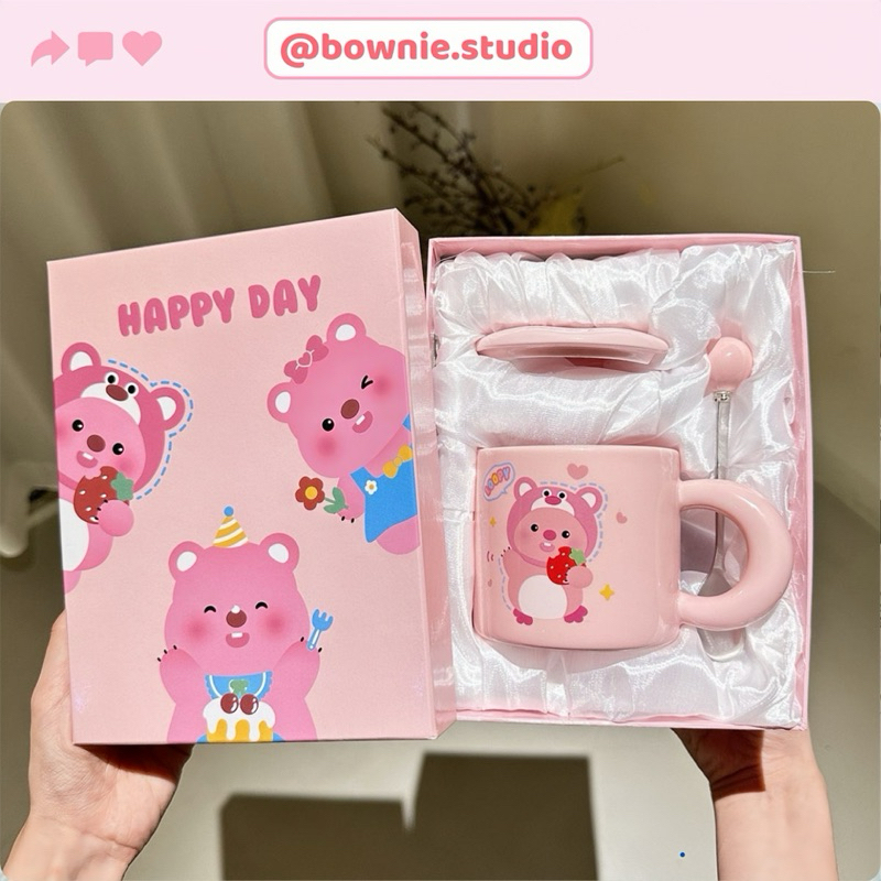 Cốc Sứ Loopy Kèm Thìa Và Hộp