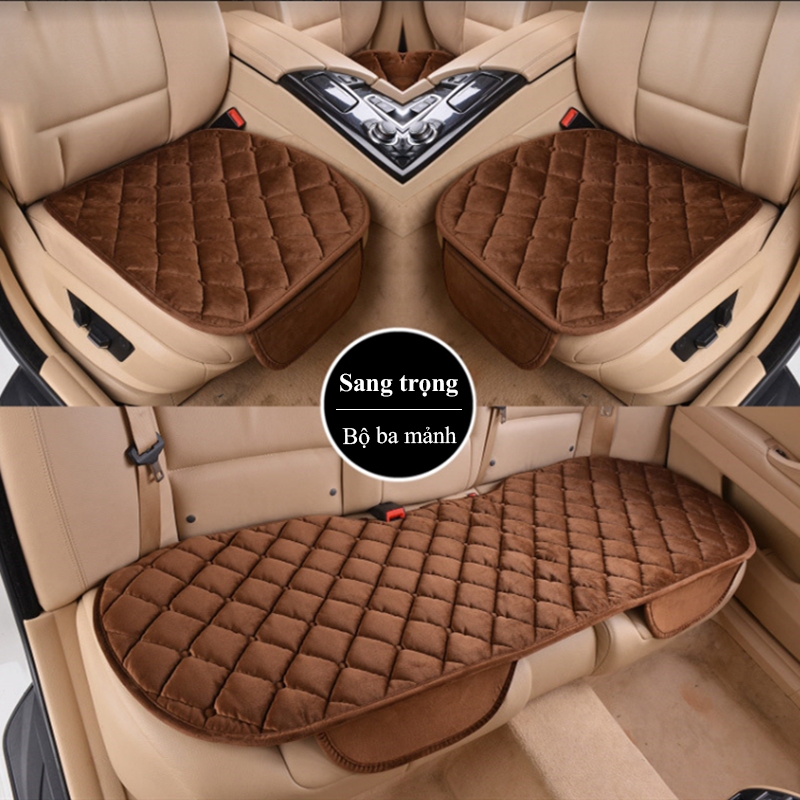 Đệm lót ghế xe ô tô COACE Bộ miếng lót ghế ngồi xe hơi cao cấp vải lông nhân tạo chống trượt có túi đựng đồ tiện lợi