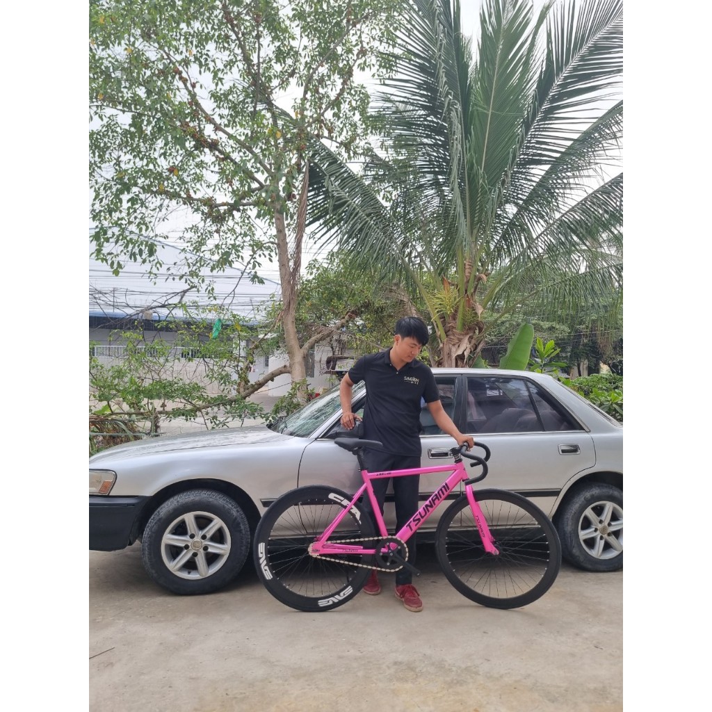 Xe Đạp Thể Thao Fixed Gear Và Single Speed Màu Hồng Đậm Vành 4 Phân, 6 Phân Đen (Kèm Dây Strap Và Đồ Lắp)