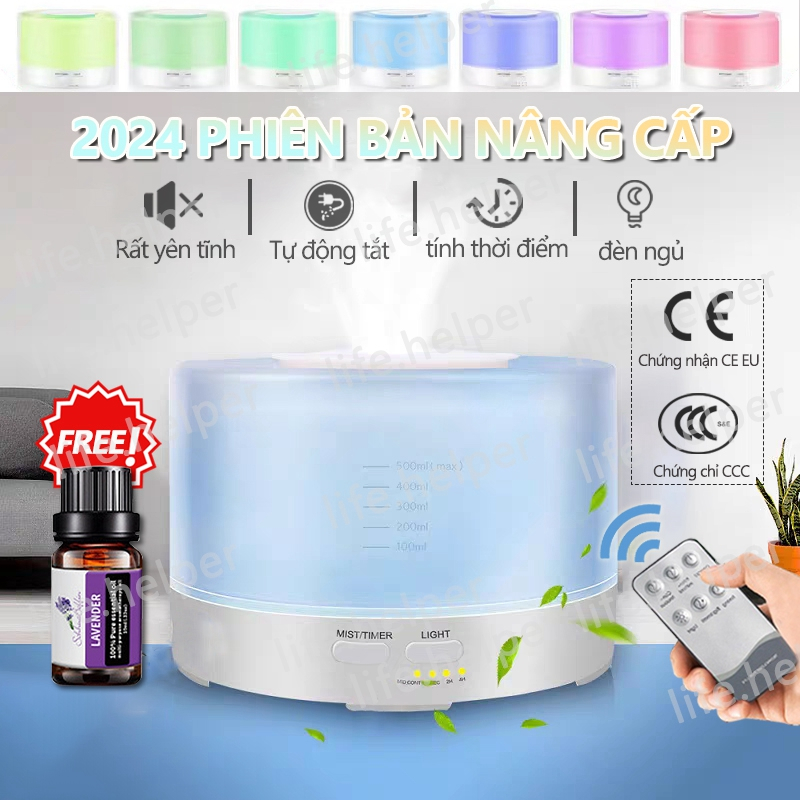(Nâng cấp mới✅)Máy phun sương tạo ẩm, khuếch tán tinh dầu Trụ Trong, dung tích 550ML, có điều khiển, BH 7 tháng
