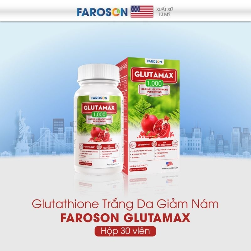 Viên uống trắng da Glutathione giảm nám chống nắng Faroson Glutamax hộp 30