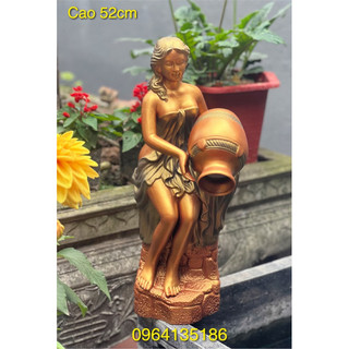 Tượng tiểu cảnh cô gái ngồi đổ nước h52cm gốm sứ Bát Tràng