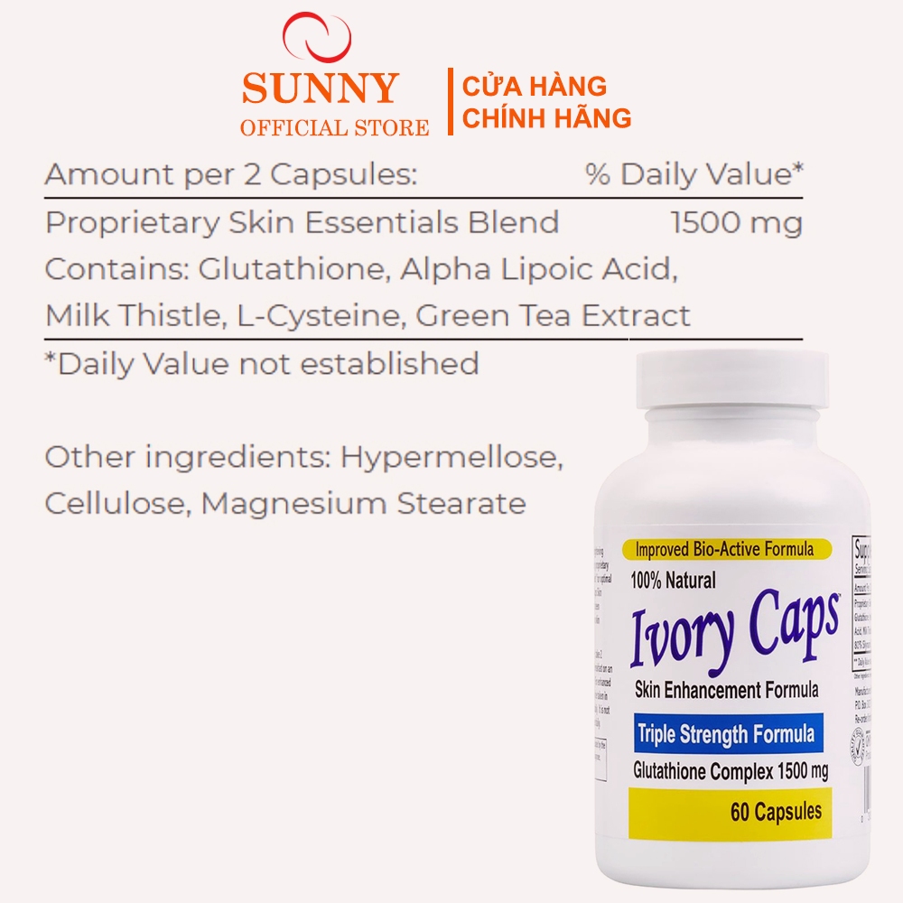 Viên Uống Trắng Da Glutathione Ivory Caps Hết Nám Tàn Nhang Nhập Khẩu Mỹ Hộp 60 Viên