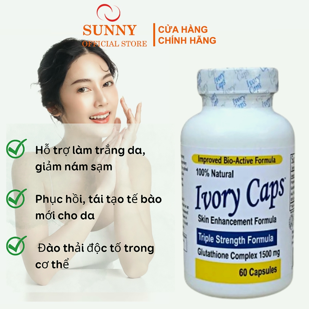 Viên Uống Trắng Da Glutathione Ivory Caps Hết Nám Tàn Nhang Nhập Khẩu Mỹ Hộp 60 Viên