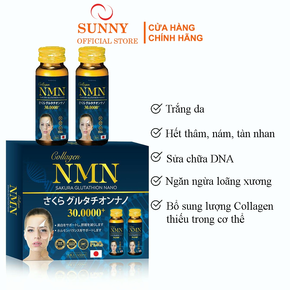 Nước Uống Trắng Da Collagen NMN Hết Nám Xóa Tàn Nhan Nước Uống NMN Glutathione Nano Nhật Bản Hộp 8 C