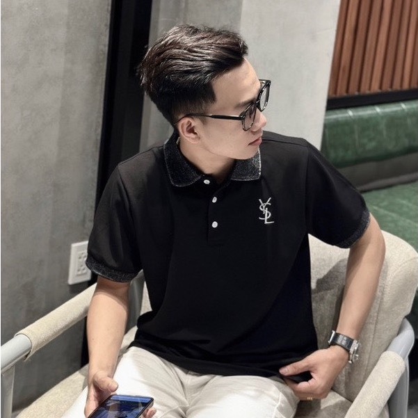 Áo PoLo YSL Cổ Dệt Form Rộng Vải Cotton Cao Cấp , Áo PoLo Nam Nữ Unisex