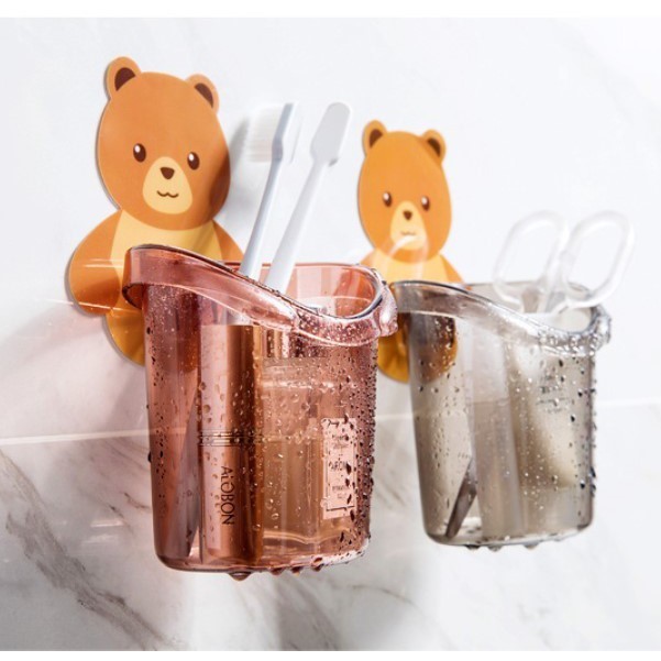 Tặng 100 đơn Cốc Gấu 5k - Cốc Gấu đựng bàn Chải đánh răng tiện lợi có lỗ thoát nước