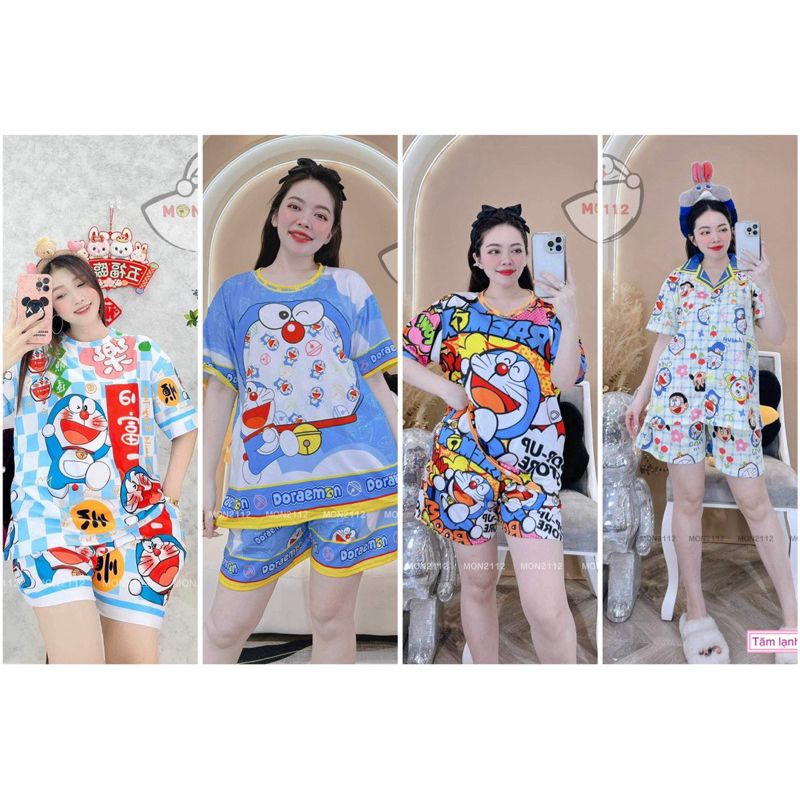 BỘ QUẦN ÁO THUN TAY NGẮN FREESIZE 50-80KG DORAEMON DOREMON