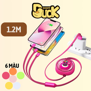 Dây cáp sạc nhành disney gấu dâu trong 1 dây cáp sạc nhanh 3 đầu micro usb type c sạc nhanh 100w cáp 1m2