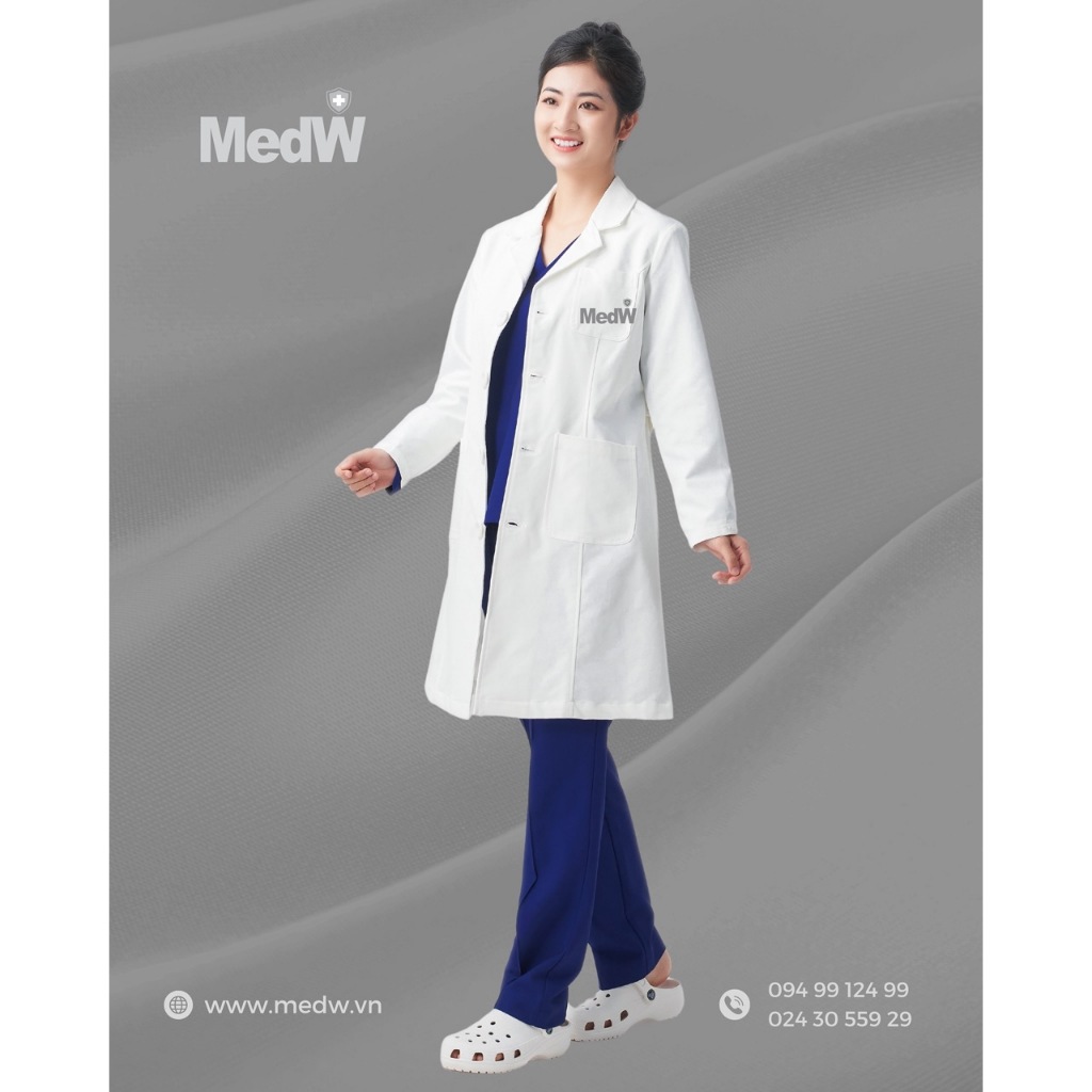 MedW Hera Lab Coat (Nữ) Áo Blouses Bác sĩ Thiết Kế Pháp Cách Tân Trang Trọng Vật Liệu Chuyên Biệt Y Tế Bảo Vệ Mềm Êm