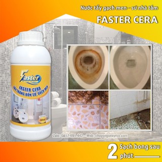 Chai Tẩy Gạch Men (Tặng Kèm Găng Tay Cao Su) Tẩy Trắng Bồn Sứ, Bồn Cầu Nền Toilet Ố Vàng Sỉn Màu Faster 500ml