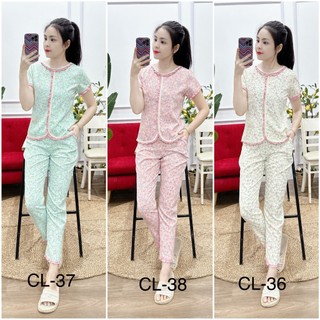 Đồ bộ mặc nhà tay cộc xếp bèo xinh vải lụa mềm mịn