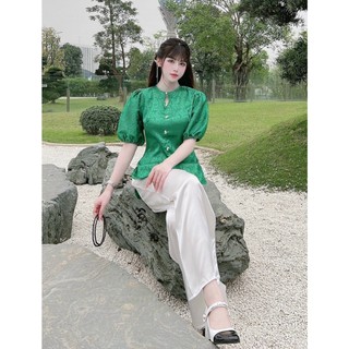 Pháp phục đi chùa ,quần áo đi chùa set bộ áo bà ba tay phồng Pháp Phục Trường Tuệ