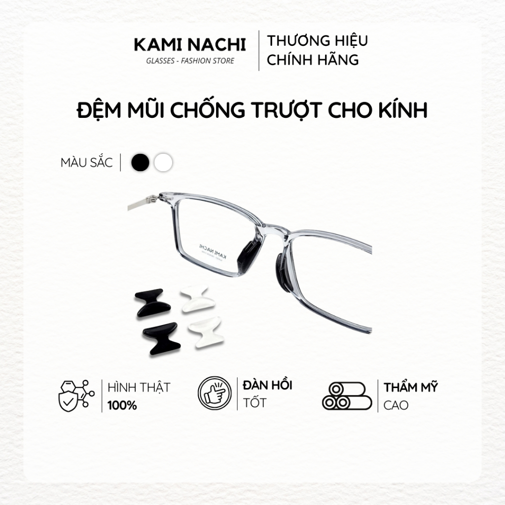 Bộ 2 miếng đệm mũi silicon có mặt dán keo hình bán nguyệt cho mắt kính KAMI NACHI