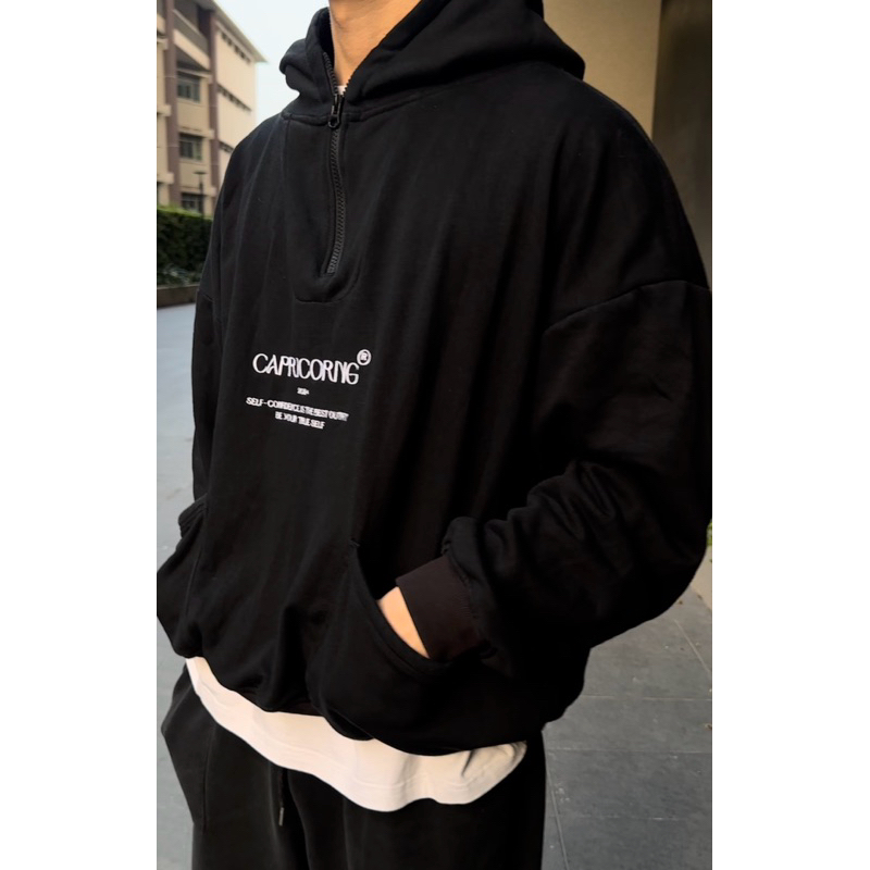ÁO KHOÁC HOODIE HALF ZIP FORM BOXY CAPRICORNG nỉ chân cua 🔥