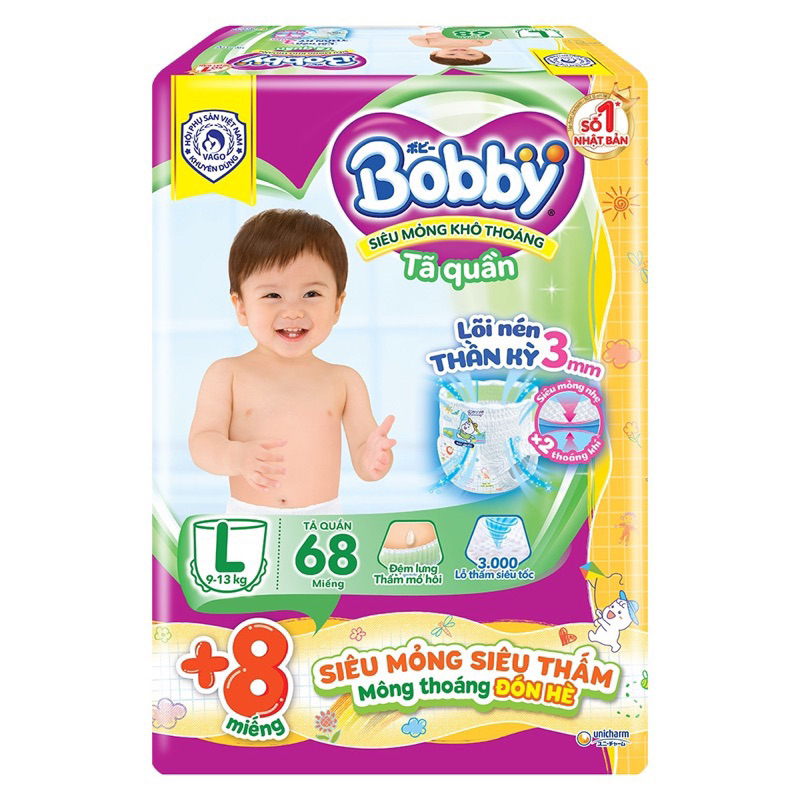Bỉm/Tã quần Bobby size L68/L68+8 cho trẻ 15-25kg