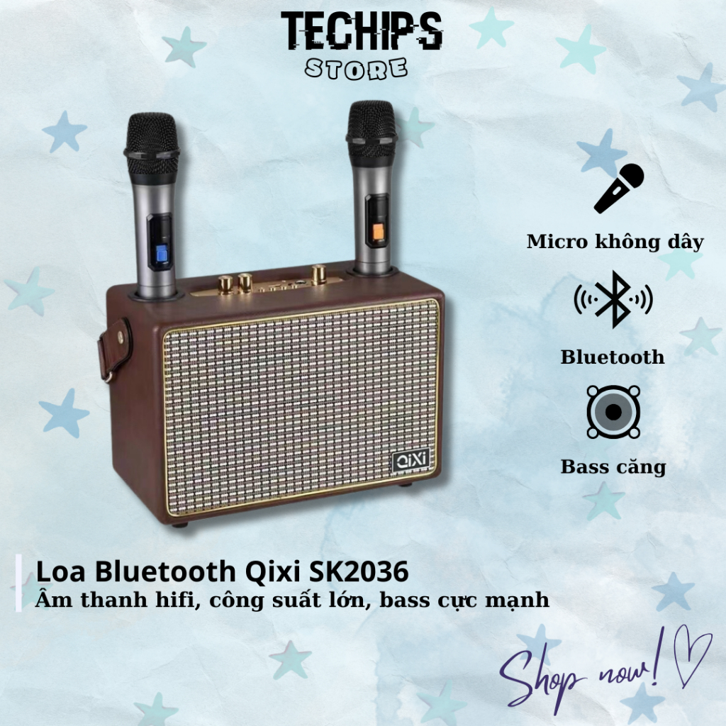 Loa Bluetooth Karaoke SK2036 Bản Cao Cấp Nhất, Kèm 2 Micro Không Dây, Âm Thanh Siêu Đỉnh, Nghe Nhạc Bass Cực Căng