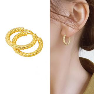  Khuyên tai nữ mạ vàng titan không gỉ vòng tròn họa tiết sáng màu lấp lánh 