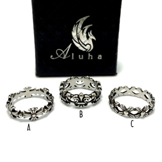 Nhẫn Titan Chrome Heart họa tiết hoa Iris nối liền cá tính, nam nữ đeo đẹp, dạng mảnh ít gặp - R128 - s6 - Aluha