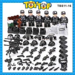 Đồ chơi lắp ráp ghép combo 6 binh lính đặc nhiệm mini cảnh sát SWAT trang bị phụ kiện xếp hình TBS11-16