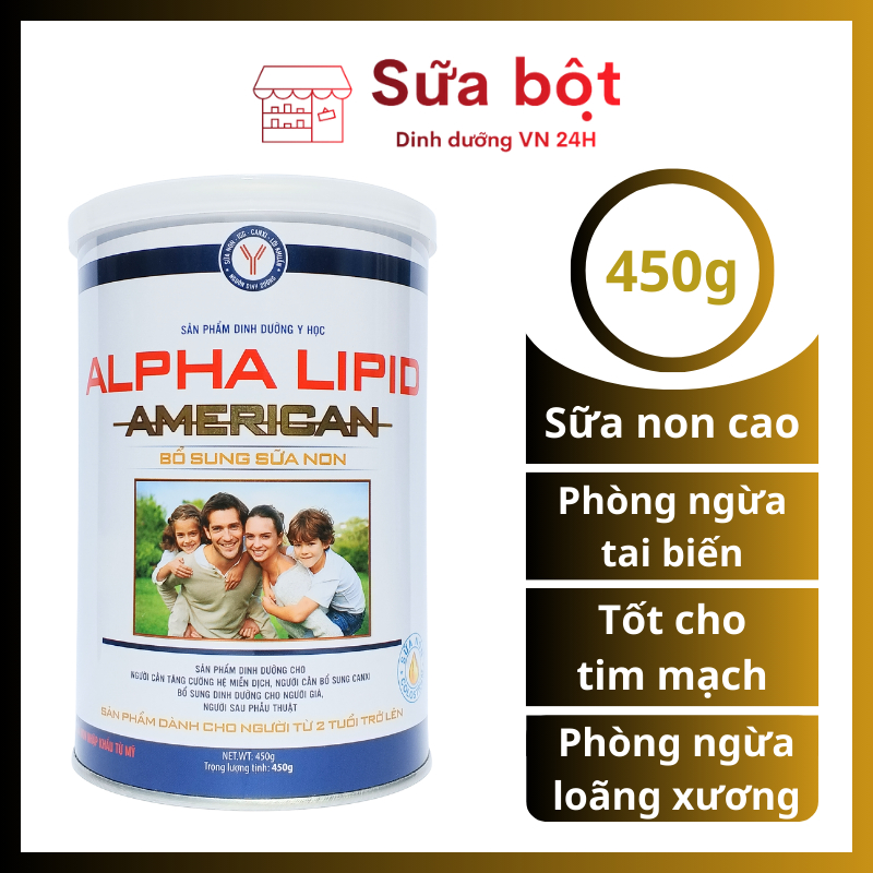 Sữa non Alpha Lipid American - sữa non xương khớp, phòng ngừa bệnh lý tim mạch, mạch máu não 450G