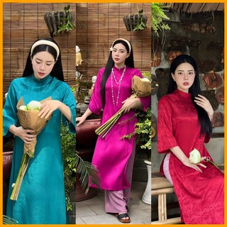 Áo dài lụa gấm hoa tay lỡ nhẹ nhàng trẻ trung dự lễ tết sang trọng