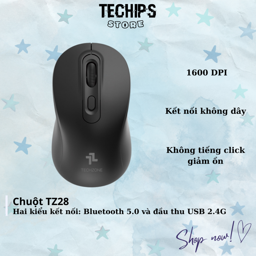 Chuột Không Dây TZ28 Kết Nối Bluetooth Và USB 2.4Ghz, Nhỏ Gọn Thuận Cả 2 Tay, Phù Hợp PC Laptop
