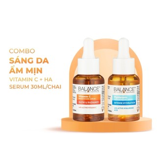 Combo trắng da căng mượt serum Vitamin C + serum Hyaluronic Balance Active Formula 30ml/ chai