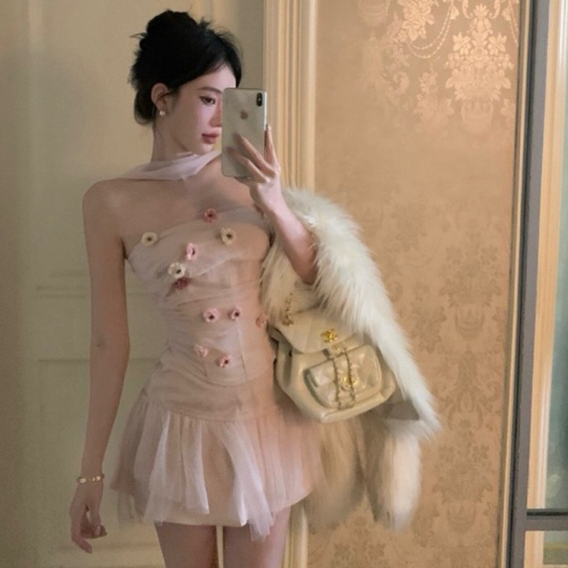 Set đầm hồng phối hoa Maystore