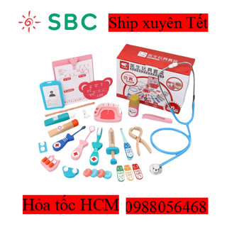 Có hộp giấy - Bộ đồ chơi bác sĩ bằng gỗ đầy đủ chi tiết tai nghe như thật cho bé