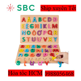 Đồ chơi giáo dục Bảng chữ gỗ nổi Tiếng Anh, Tiếng Việt chữ hoa chữ thường và bảng số 30x30cm cho bé
