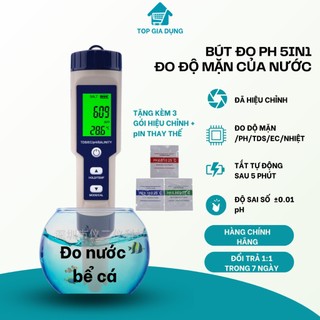 Bút kiểm tra chất lượng nước 5 trong 1 .Máy đo độ Mặn/PH/TDS/EC/Nhiệt độ .Hàng nhập khẩu cao cấp