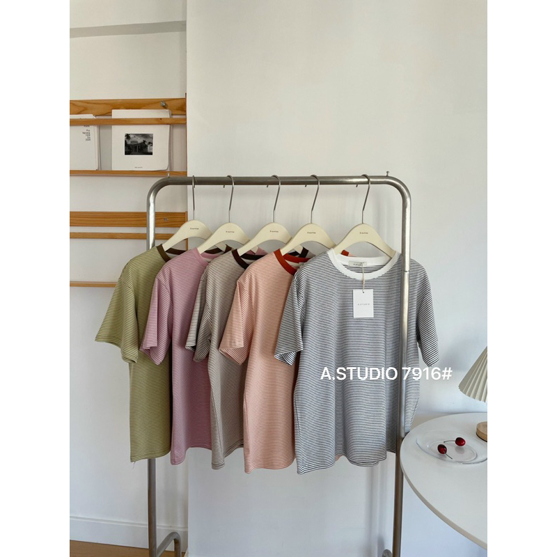 Áo phông kẻ nhỏ dáng thụng QC l1 A.studio