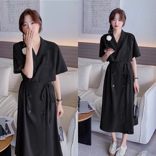 Váy vest công sở form dáng dài chất dày dặn phù hợp dạo phố cafe sang chảnh, Đầm vest công sở dự tiệc [Đen]