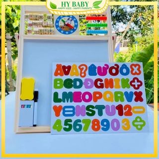 Đồ chơi bảng từ ghép nam châm chữ và số - bảng edu ghép gỗ hai mặt thông minh