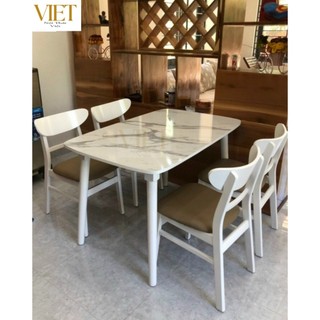Bộ bàn ăn gia đình 4 ghế hiện đại, bàn 1,2m cộng 4 ghế gỗ tự nhiên