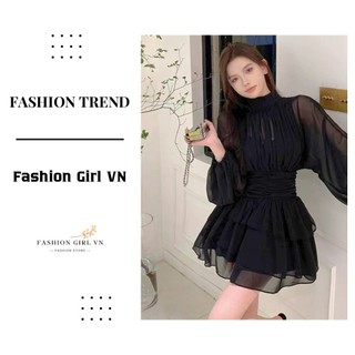 ĐẦM TẦNG TÔN EO CHẤT VOAN GÂN MỀM MỊN,VÁY ĐI TIỆC CỔ CAO DÀI TAY TIỂU THƯ