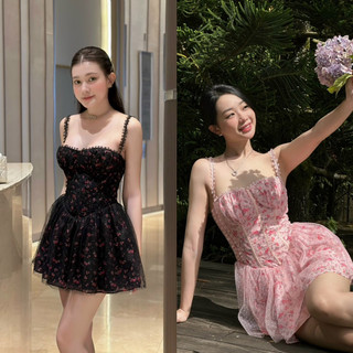 váy cúp hoa tùng xoè phối lưới Thảobibi