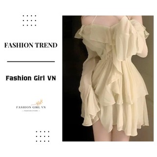 ĐẦM VOAN TRỄ VAI TAY LOE PHỐI DÂY VIỀN BÈO 2 TẦNG